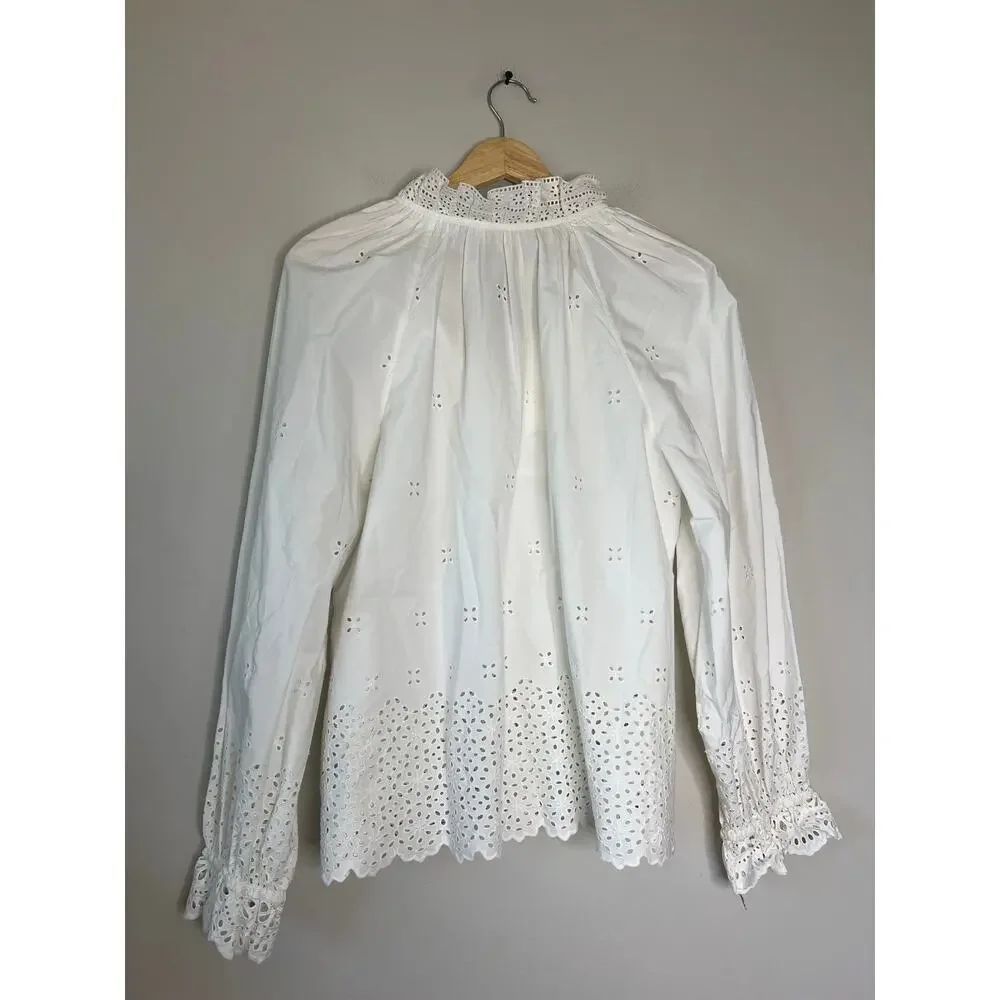 NWT Ulla Johnson Alora Longsleeve Eyelet Embroidered Blouse Top White Size: 10
